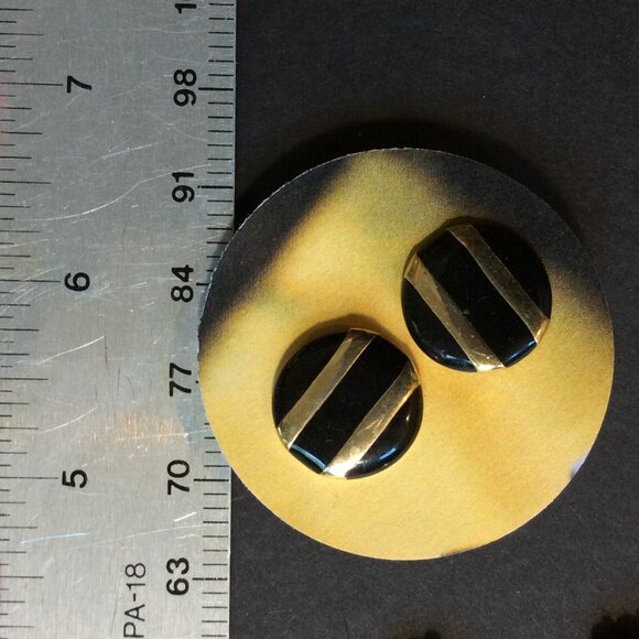 90s Black Gold Stripe Circle Earrings Retro Bold Elegance #VintageChic #90sGlam - Picture 2 of 4